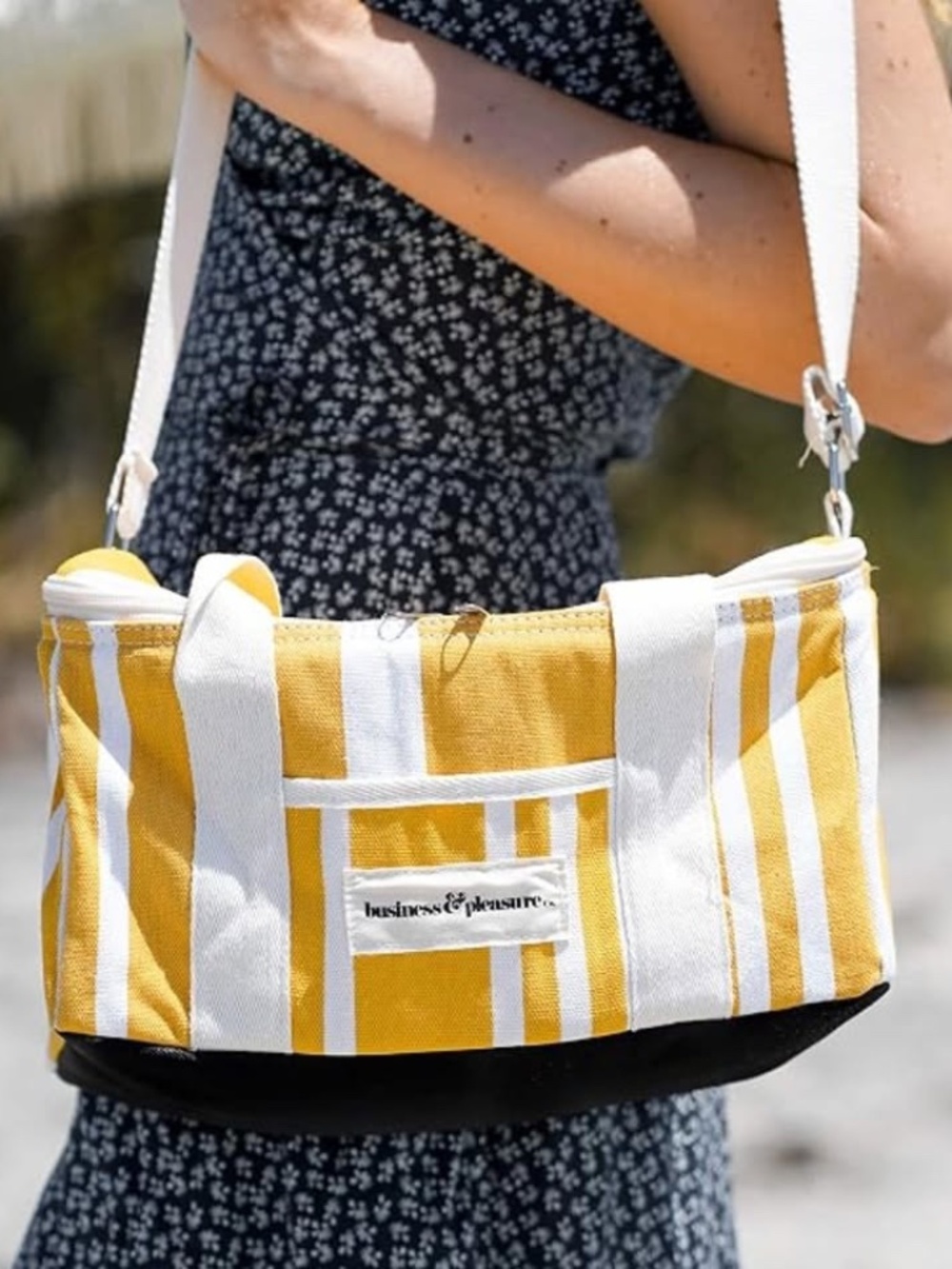NWT Business & Pleasure Co. Outdoor Cooler Bag - Canvas Yellow & White Stripe